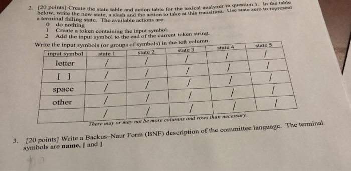  JU ) Create the state table and action table 1 state