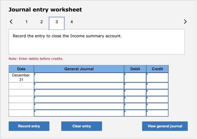 close the Income summary account. Note: Enter debits before credits. Journal entry