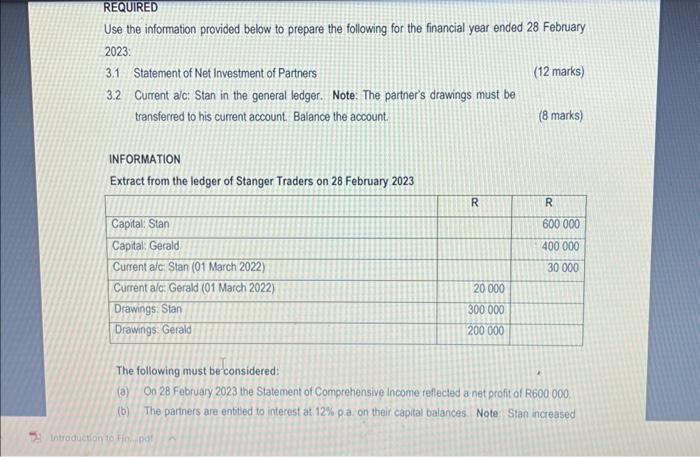  Use the information provided below to prepare the following for the