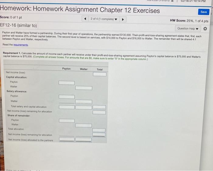  PM Save Homework: Homework Assignment Chapter 12 Exercises Score: 0 of