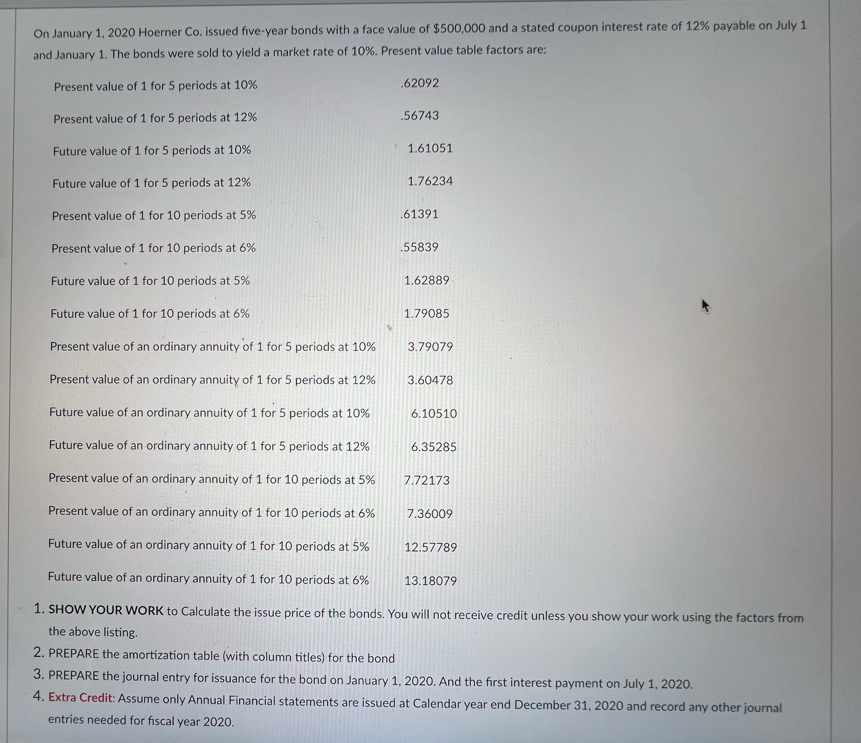  50 points and 6 Extra credit points: ESTIMATED TIME 20 minutes