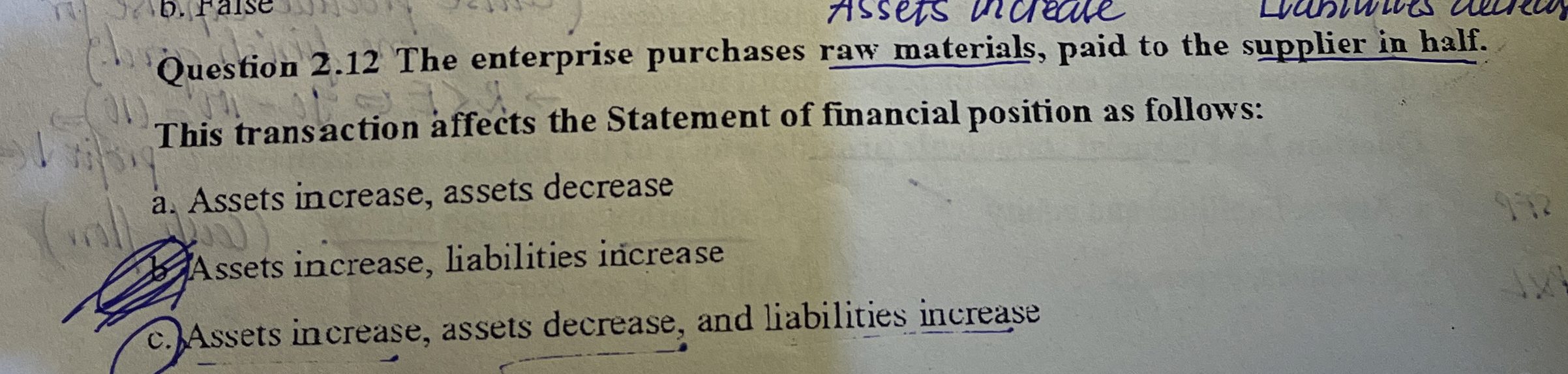  Question 2.12 The enterprise purchases raw materials, paid to the supplier