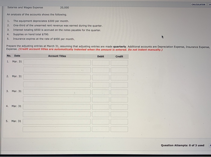 Corp. on March 31 of the current year includes the selected accounts,