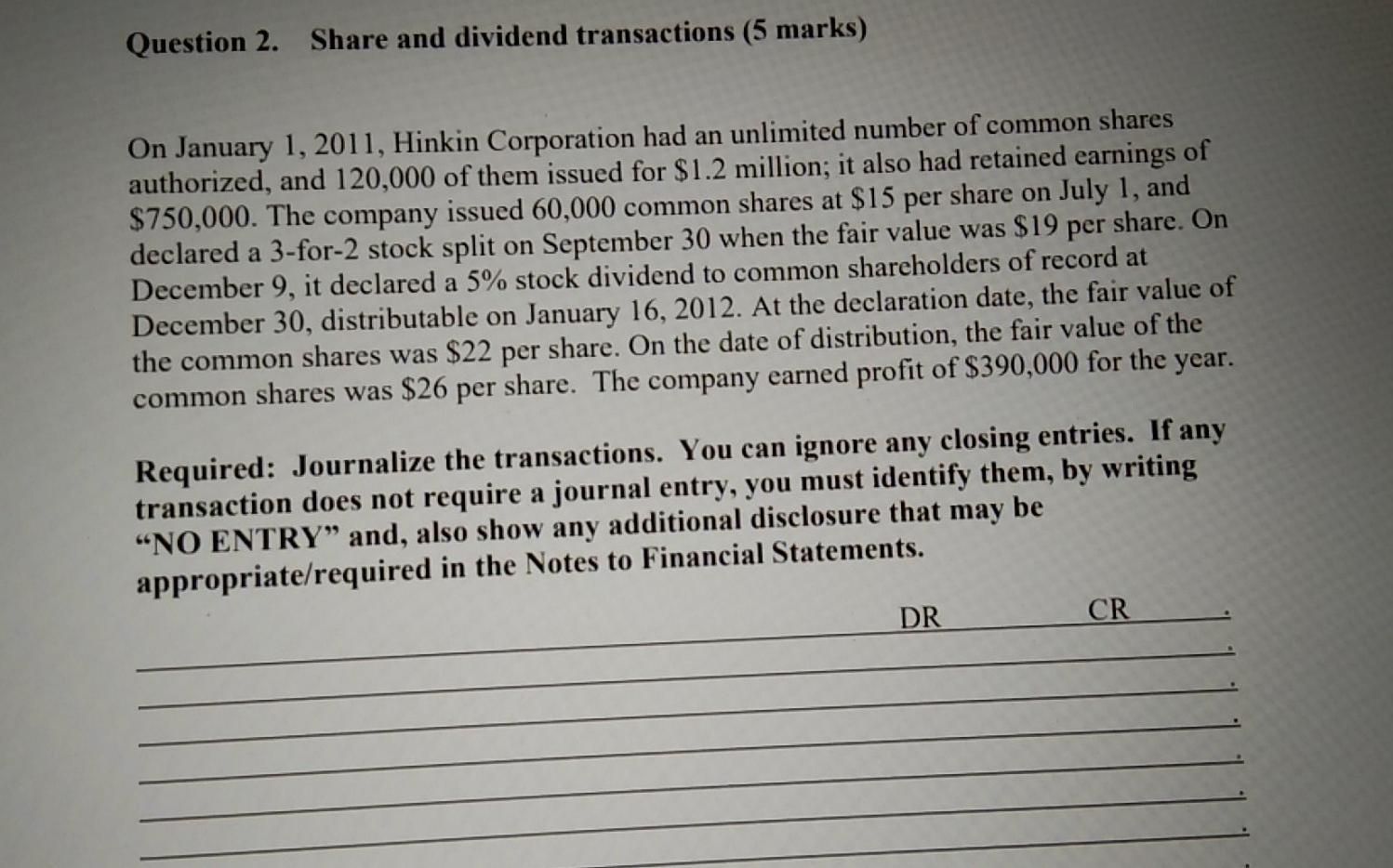  Question 2. Share and dividend transactions (5 marks) On January 1,