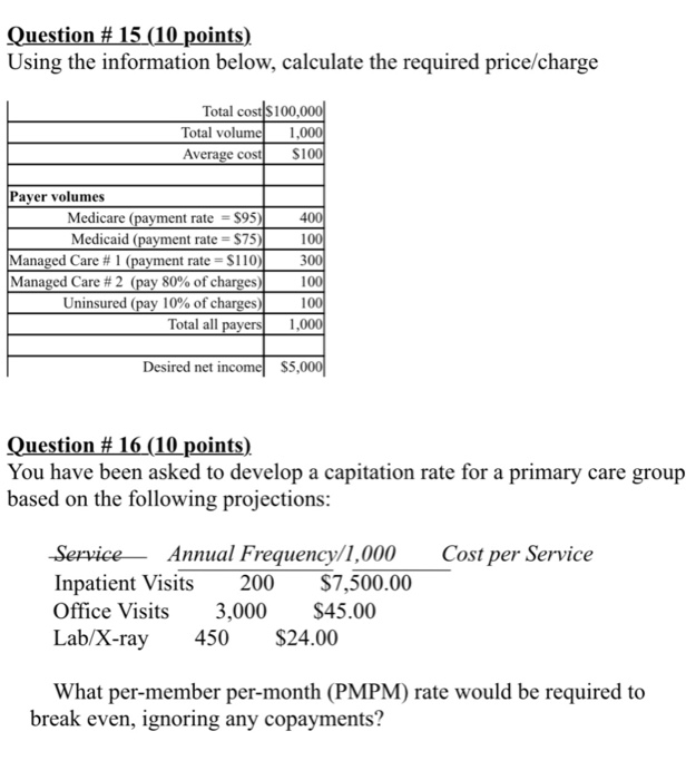  15 O points) Using the information below, calculate the required price/charge