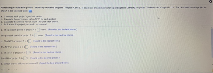  All techniques with NPV profile - Mutually exclusive projects Projects A