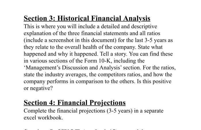  Complete the following two sections for Ford Motor Company. Section 3: