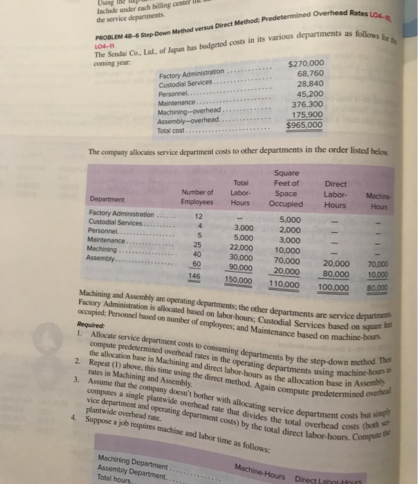  PROBLEM 48-6 Step-Down Method versus Direct Method; Predetermined Overhead Rates L04-10