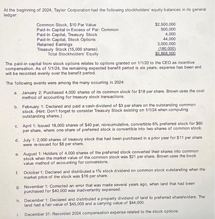 please make JOURNAL ENTRIES ONLY for a-i At the beginning of 2024,