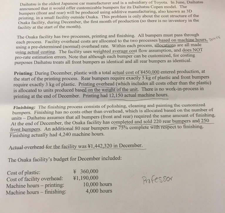 How much overhead is allocated to printing process for dec? What