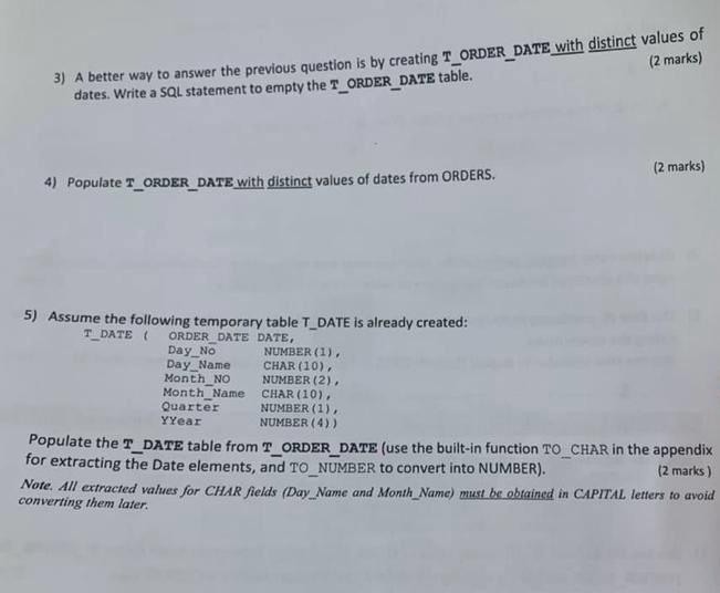 temporary table called T_ORDER_DATE (ORDER_DATE DATE) by copying the ORDER_DATE values from