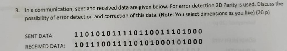  In a communication, sent and received data are given below. For