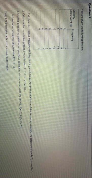  Question 1 You are given the following data set: Monthly Sales/Event