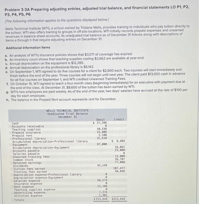 Problem 3-3A Preparing adjusting entries, adjusted trial balance, and financial statements