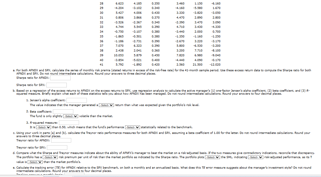 round intermediate calculations. Round your answers to three decimal places. Sharpe ratio