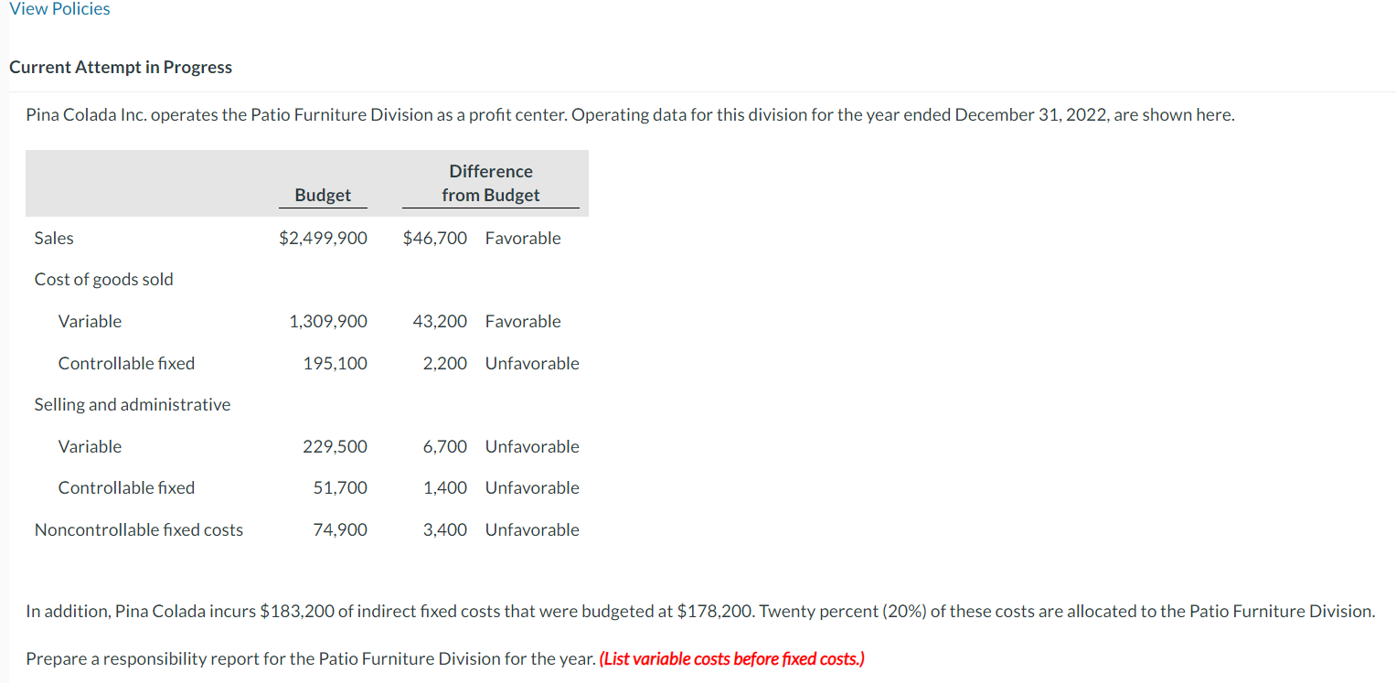  Current Attempt in Progress Pina Colada Inc. operates the Patio Furniture