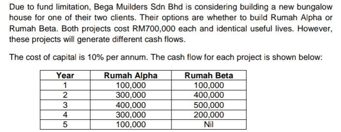  (b) The net present value for both projects. (6 marks) Due