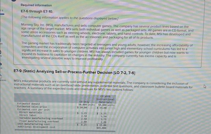  Required information E7-6 through E7-10. [The following information applies to the