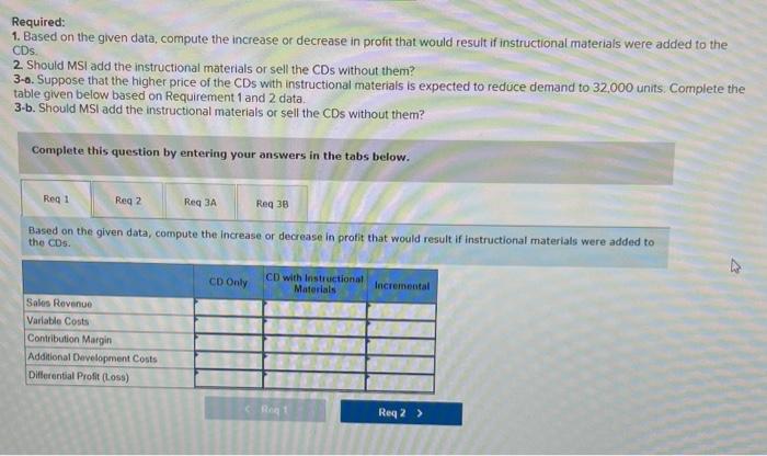 questions displayed below] Morning Sky, Inc (MSi). manufactures and selis computer games.