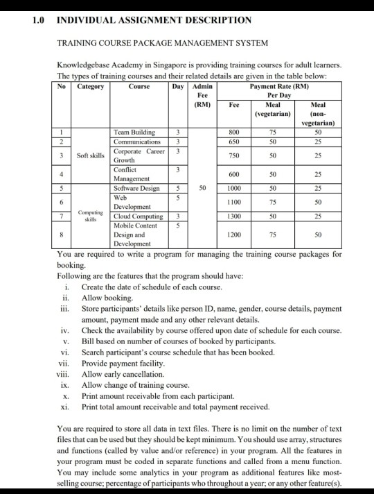 flowchart and pseudocode c language 1.0 INDIVIDUAL ASSIGNMENT DESCRIPTION TRAINING COURSE PACKAGE