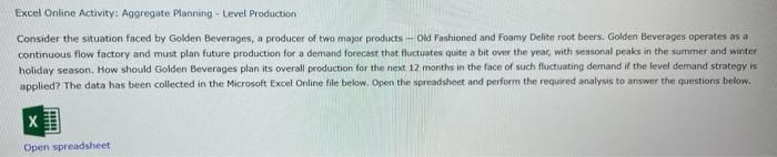  Fixcel Online Activity: Aggregate Planning - Level Production Consider the situation