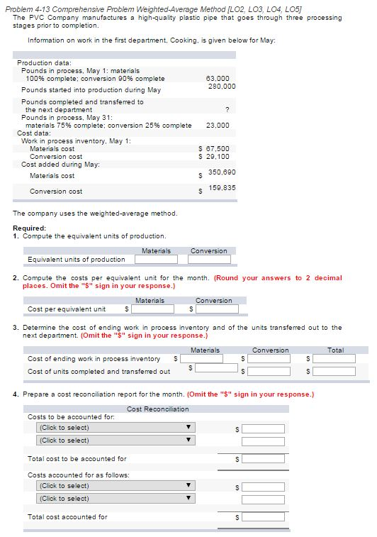  Problem 4-13 Comprehensive Problem Weighted-Average Method (LO2, LO3, LO4, LO5] The