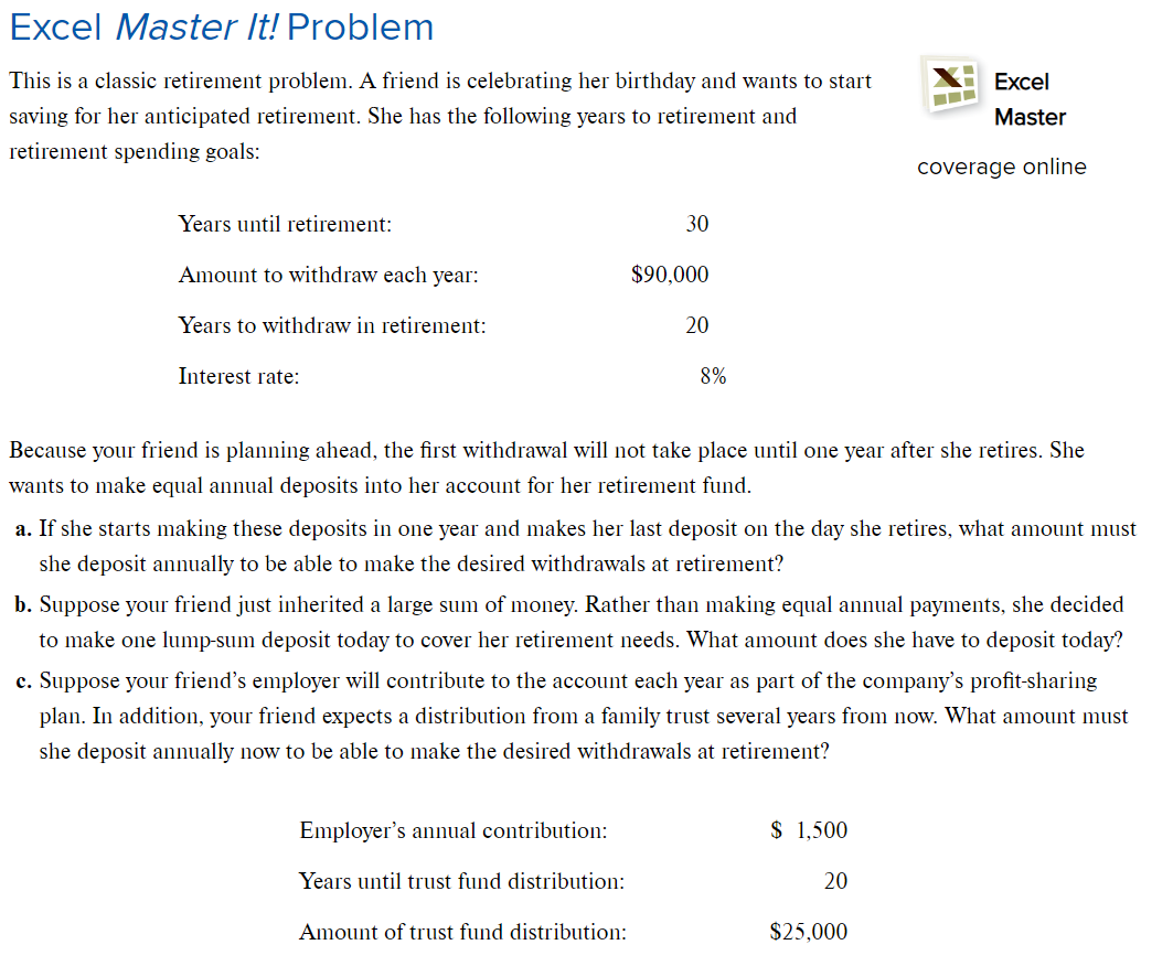 In the exercise using Excel to present your calculations. You must use