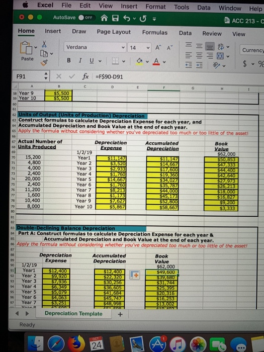 Format U . Page Layout Formulas Data Review Verdana ACC 213 -