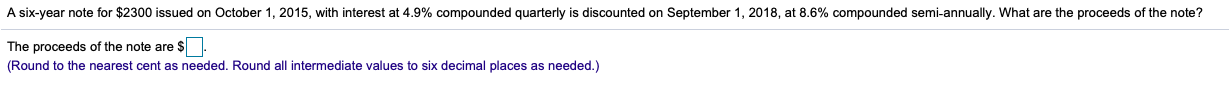 A six-year note for $2300 issued on October 1, 2015, with