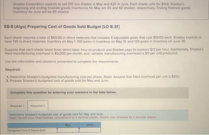 inventories for May are 65 and 60 shades, respectively. Ending finished goods