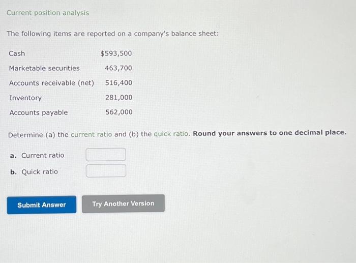  Current position analysis The following items are reported on a company's