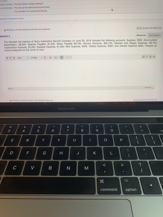  Com tiple Attempts Thistest allows multiple attempts. Te Completion This test