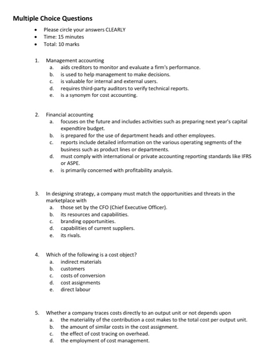  full Answers pls with explanation Multiple Choice Questions Please circle your