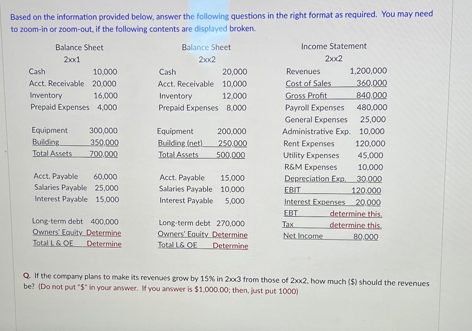  Based on the information provided below, answer the following questions in