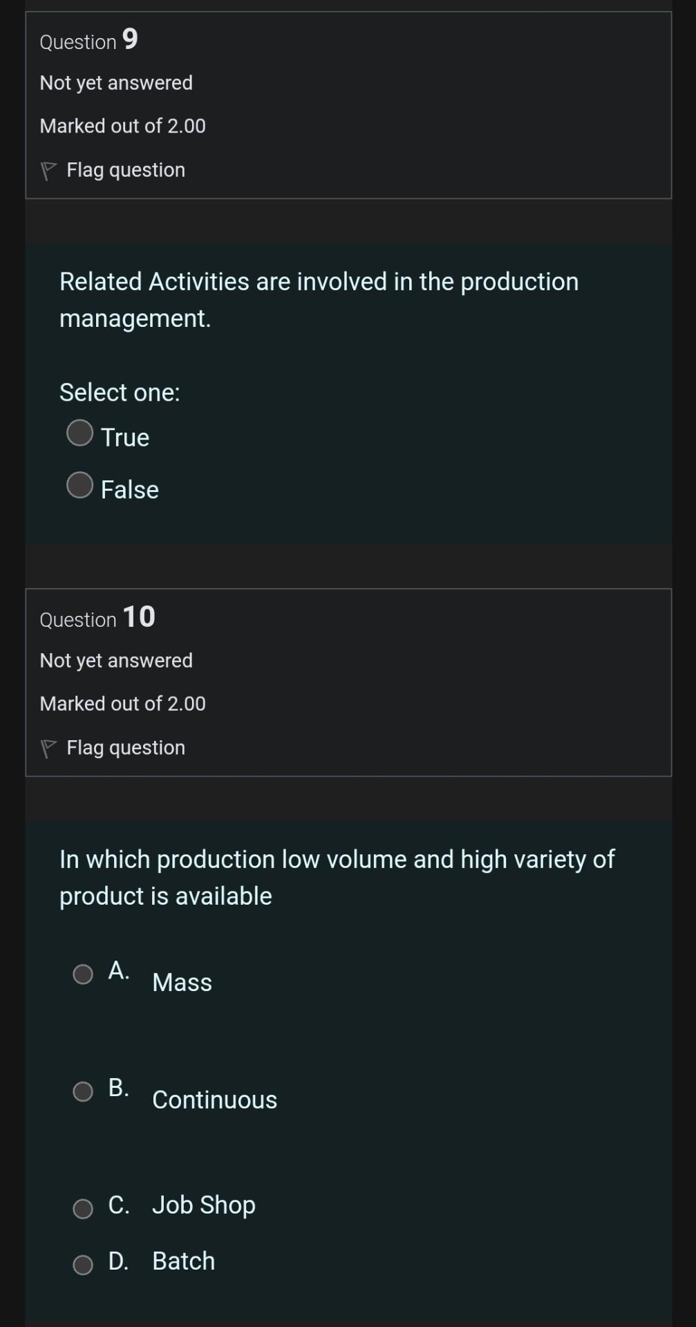  Choose the correct answer without explanation Question 9 Not yet answered