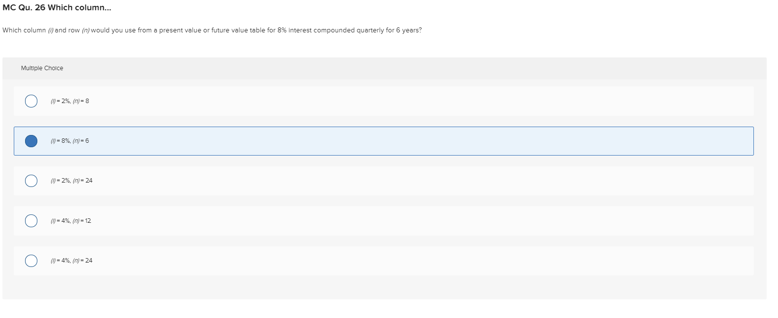 MC Qu. 26 Which column... Which column (i) and row (n)