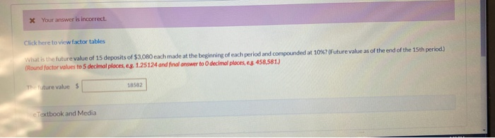  X Your answer is incorrect. Click here to view factor tables