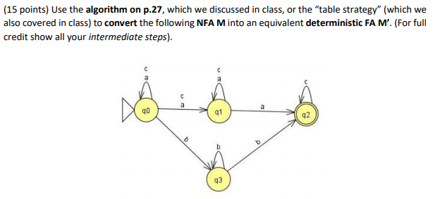  (15 points) Use the algorithm on p.27, which we discussed in