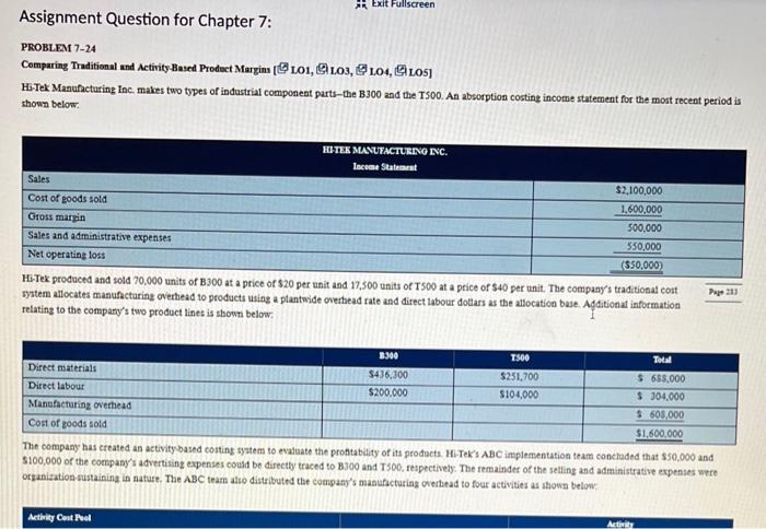  Assignment Question for Chapter 7: PROBLEM 7-24 H.Tek Manufacturing Inc. makes