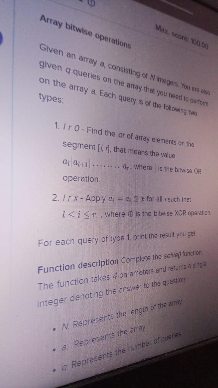  Array bitwise operations Given an array a, consisting of Nintegers, You