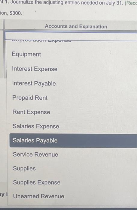 Data a. Depreciation, $300. b. Prepaid rent expires, $100. c. Interest expense