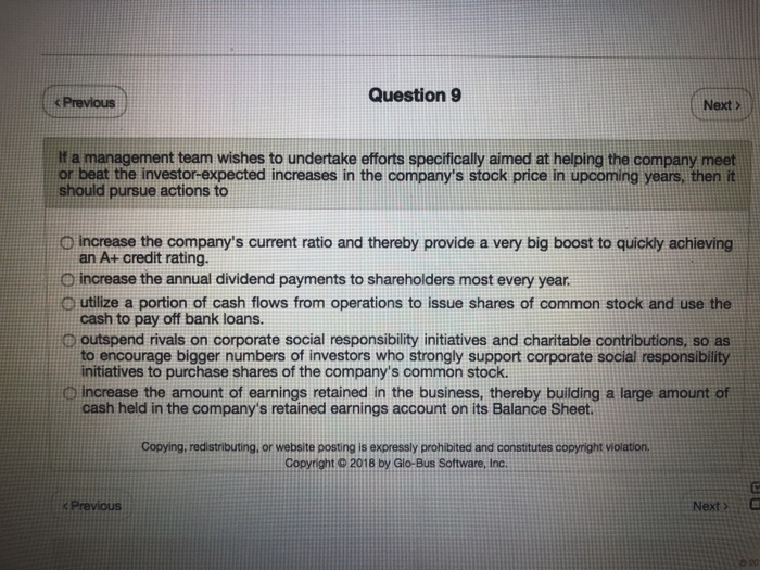  Question 9 Previous Next > If a management team wishes to