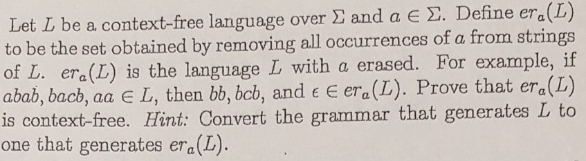  Let L be a. context-free language over and a e 2.