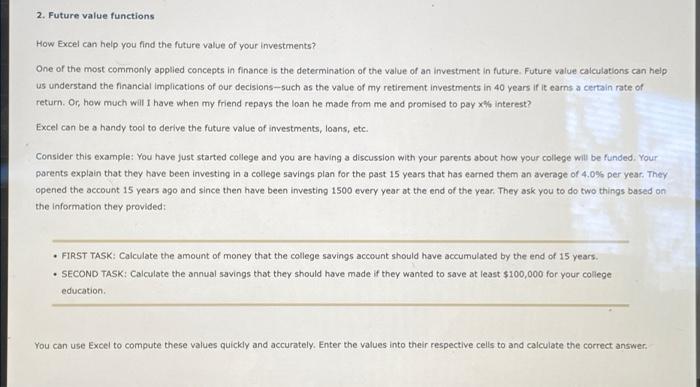  2. Future value functions How Excel can help you find the