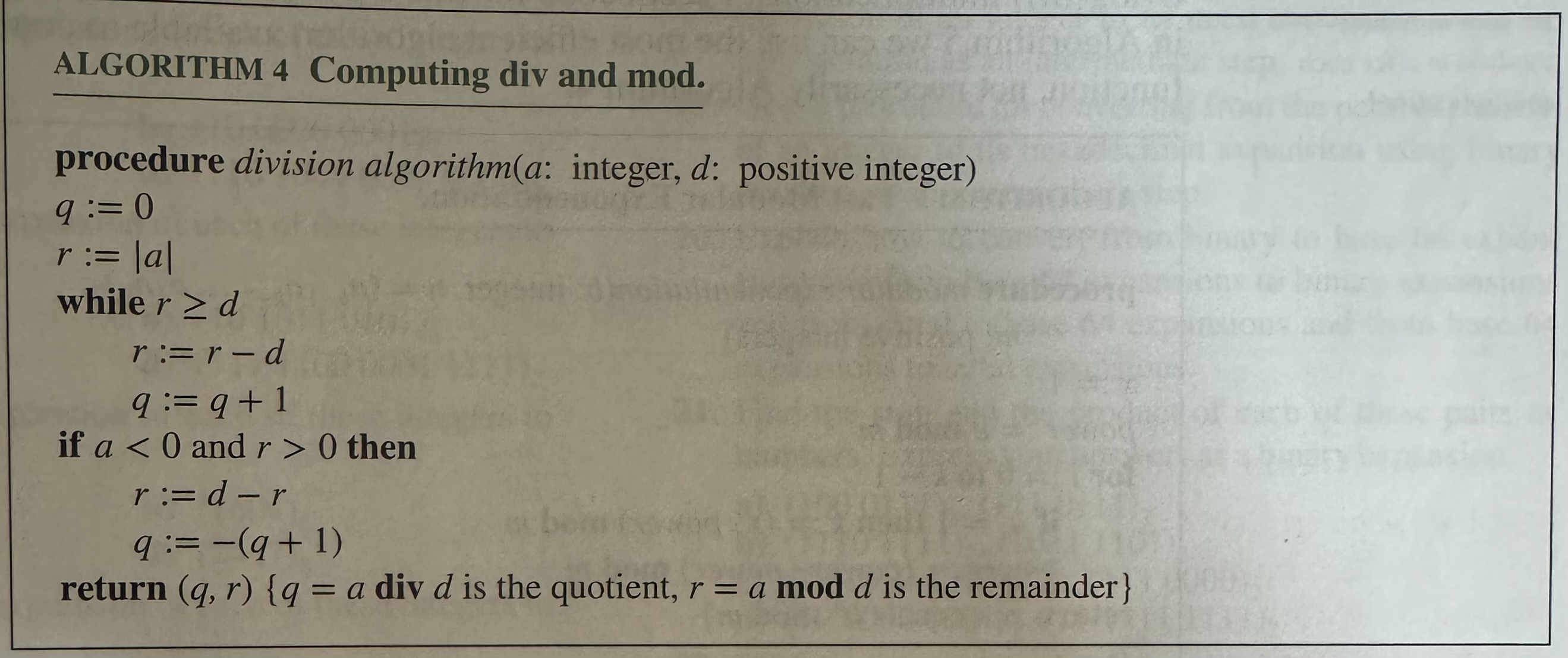  Show that Algorithm 4 uses O(qloga) bit operations, assuming that a>d.