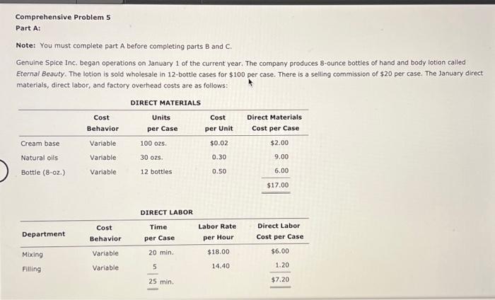  Help me solve this!! Comprehensive Problem 5 Part A: Note: You