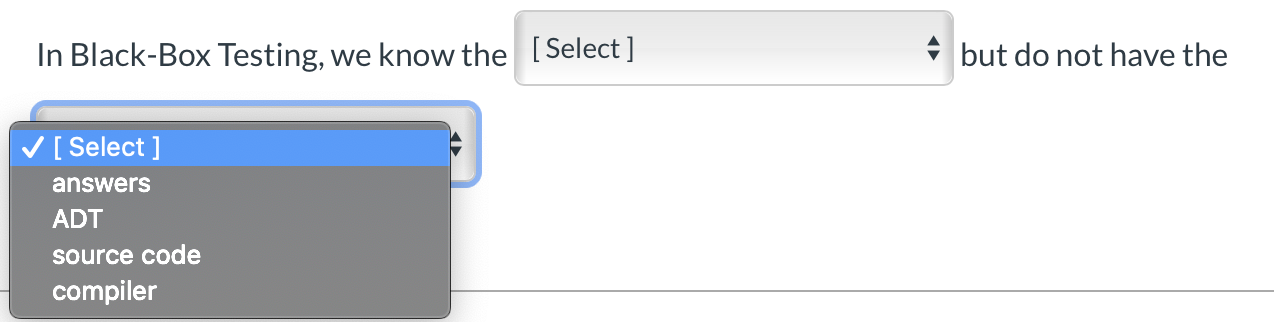O integration O end-to-end o white-box O black-box o unit Which CODE1,