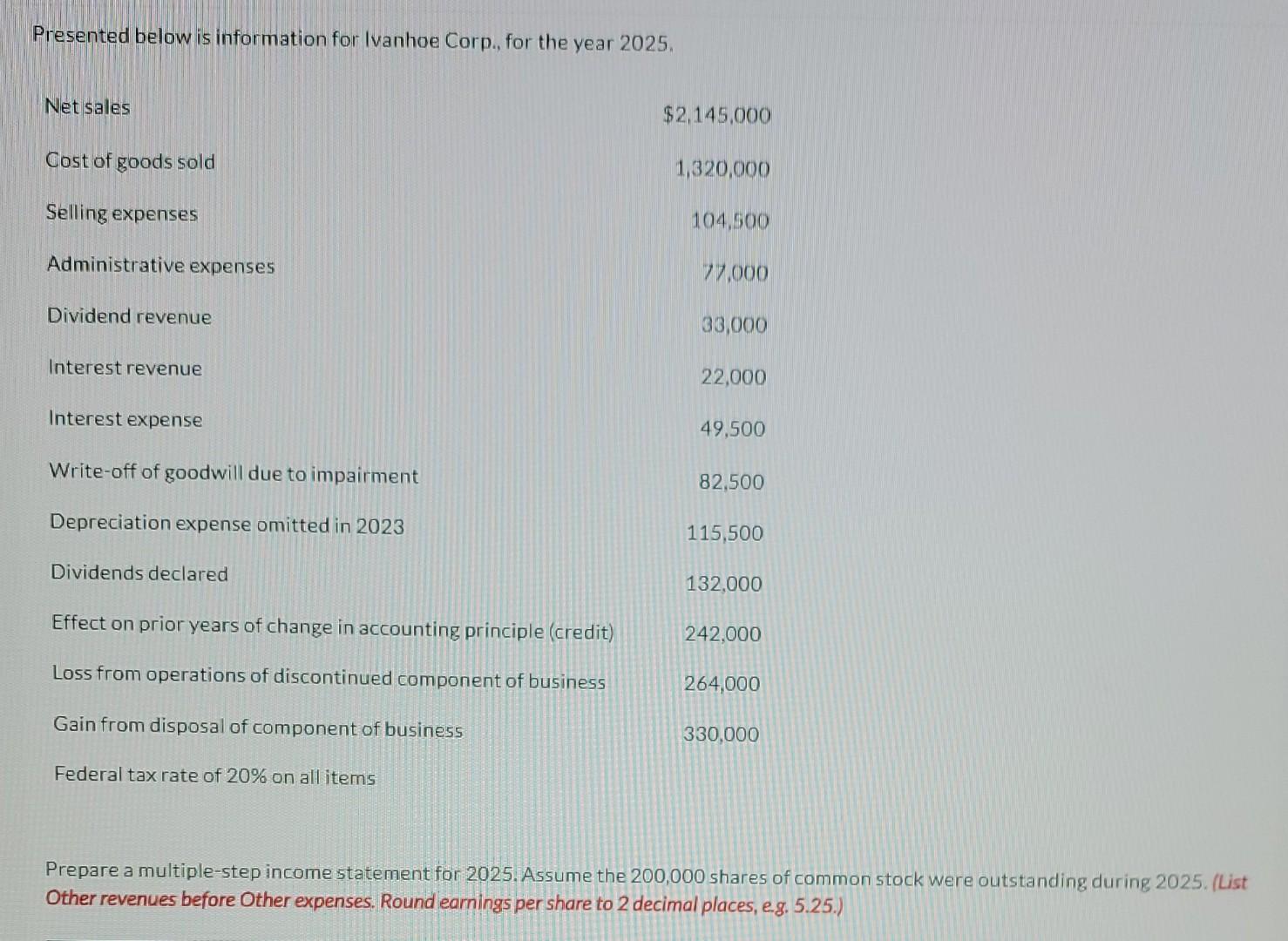  please solve & explain. Presented below is information for Ivanhoe Corp.,