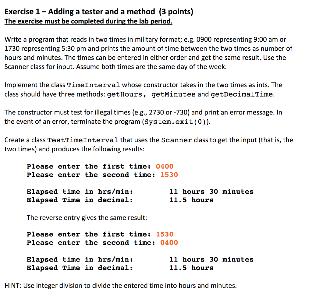 Exercise 1-Adding a tester and a method (3 points) The exercise