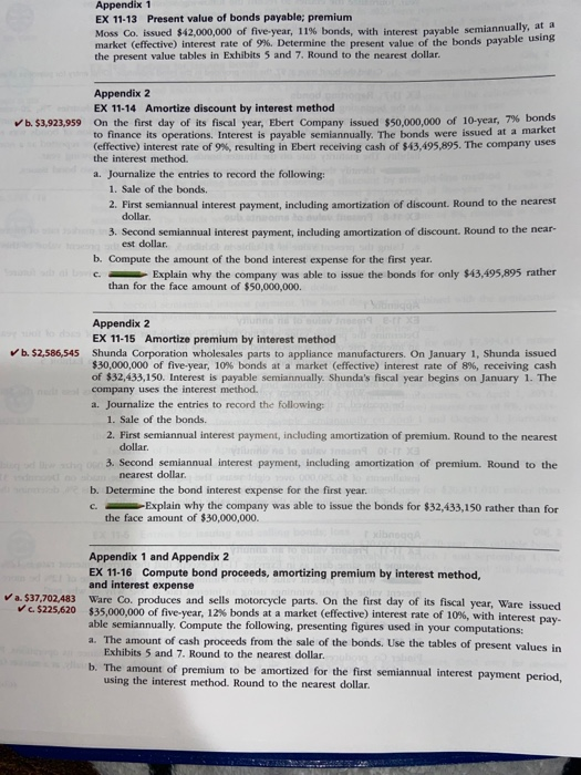  just need help with problem 11-15 Appendix 1 EX 11-13 Present